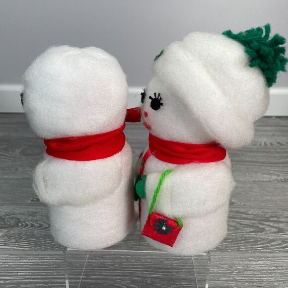Two Vintage Spun Cotton Batting Snowman and Lady Winter Holiday Christmas Mr Mrs - Picture 2 of 10